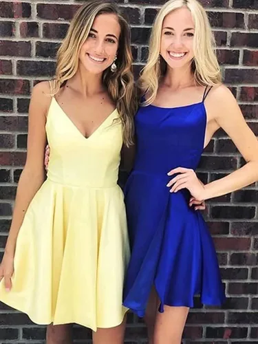 Miniatura 5 de HEIMO Vestidos de satén de regreso a casa para mujer vestidos cortos de cóctel para niñas HM002