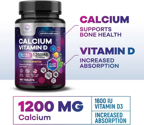 Miniatura 5 de Calcio 1200 mg por porción con vitamina D3 – Suplemento de salud ósea, vitamina D y suplementos de calcio para mujeres y hombres – hueso, dientes