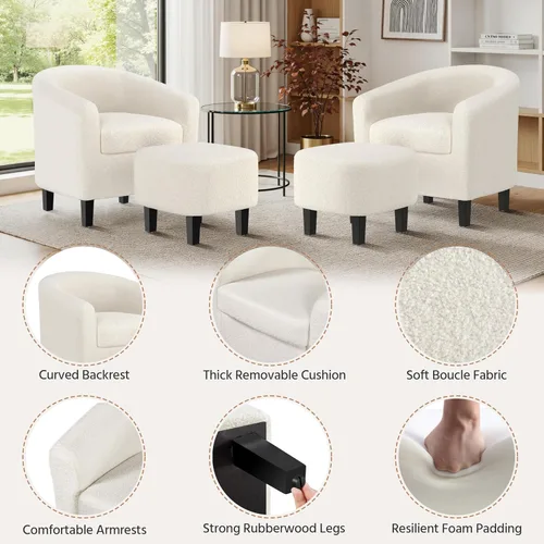 Miniatura 5 de Yaheetech Juego de 2 sillas tipo barril de pana, tapizadas, sillones redondos, sillas de espera con cojín suave para sala de estar, dormitorio, sala