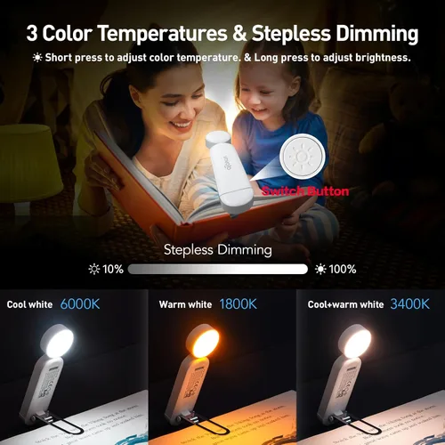 Miniatura 3 de VAVOFO - Luz de lectura recargable USB con marcador de libro, bloqueo de luz azul con LEDs ámbar para lectura antes de dormir - Luz de clip, 9 modos