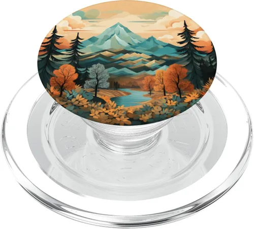 Miniatura 8 de PopSockets PopGrip estándar con diseño de montañas florales y paisajes bohemios