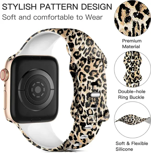 Miniatura 3 de Lerobo - Correas de silicona, estampado floral, patrón que no se desvanece, repuesto de reloj para hombre y mujer, compatibles con reloj Apple Watch