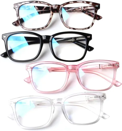 Miniatura 13 de Henotin - Juego de 4 gafas de lectura con bloqueo de luz azul para mujeres y hombres, con bisagra de resorte para computadora, anti rayos UV, Mezcla