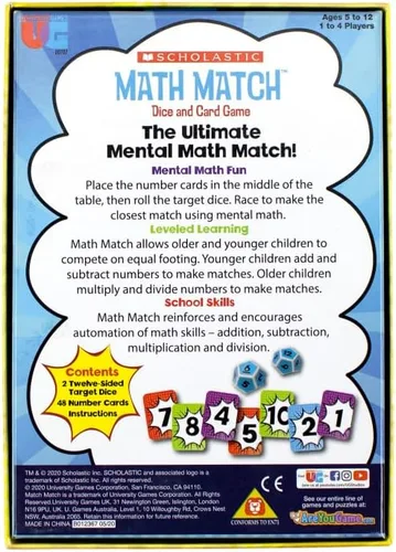 Miniatura 3 de University Games, Juego de Dados de Viaje Scholastic Math Match, Juego de Refuerzo Matemático para Niños, para 2 o Más Jugadores a Partir de 5 Años
