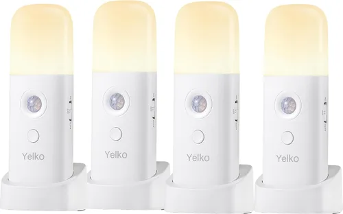 YELKO Luces Nocturnas con Sensor de Movimiento, Luces Nocturnas Recargables a Pilas, Lámpara de Mesa Regulable con 5 Niveles de Brillo Ajustable,
