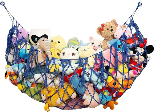 Miniatura 9 de Red o hamaca para animales de peluche, montada en la pared, hecha a mano, organizador de hamaca de juguete de macramé, exhibición de animales