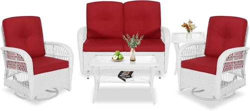 Miniatura 41 de VIVIJASON Silla mecedora de mimbre para exteriores, 2 piezas, sillas mecedoras de ratán para patio con cojines y marco de acero, muebles de mimbre