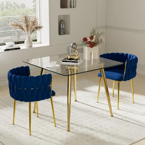 Miniatura 58 de Juego de mesa de comedor de cristal plateado para 2, juego de mesa cuadrada de lujo moderno de 36 pulgadas, juego de mesa de cocina minimalista de 3