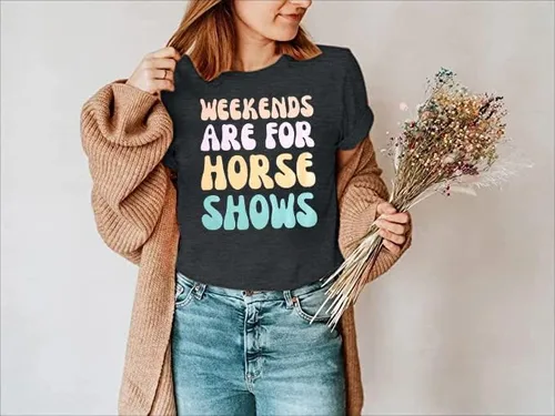 Miniatura 5 de Camisas de caballo para mujer, camiseta de regalo ecuestre, los fines de semana son para espectáculos de caballos, camiseta casual de manga corta