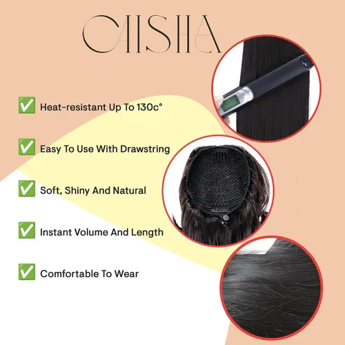 Miniatura 4 de CAISHA Extensión de cola de caballo de 22" con cordón voluminoso Straigtht negro-marrón PH503
