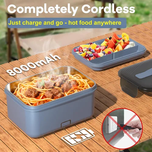 Miniatura 3 de Monteka Fiambrera eléctrica inalámbrica para adultos, calentador de alimentos portátil recargable de 1.8L, lonchera calentada, regalos de elefante