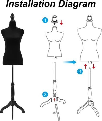 Miniatura 6 de Maniquí cuerpo vestido forma torso maniquí femenino 49.6-63.4 pulgadas maniquí con altura ajustable trípode de madera soporte para la exhibición
