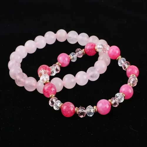 Miniatura 8 de IDEAJOY Pulseras rosas bohemias de cuentas de varias capas apilables, conjunto de 8 piezas de hebra elástica versátil con cuentas brillantes