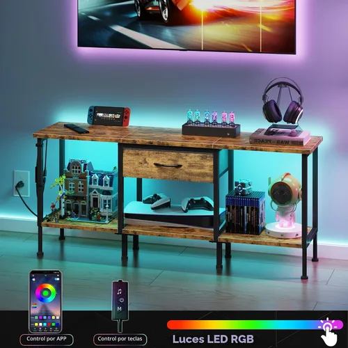 Miniatura 6 de GYIIYUO Soporte de TV LED con toma de corriente y cajón de tela para TV de 55, 50, 45 pulgadas, centro de entretenimiento y consola de TV industrial