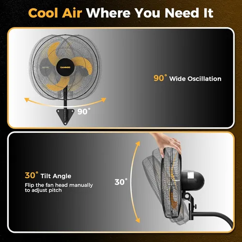 Miniatura 7 de CAMMOO Ventilador oscilante de montaje en pared de 18 pulgadas, control remoto con cable extendido de 3.3 pies y cable de alimentación de 6.6 pies