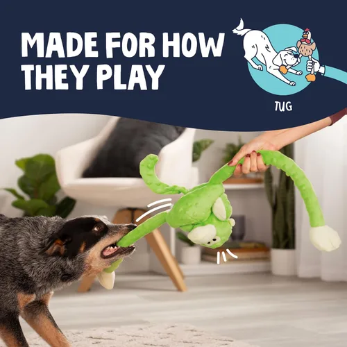 Miniatura 5 de Juguete para perro de felpa resistente, goDog Crazy Tugs sasquatches con tecnología Chew Guard , Lime Monkey, L, Lime Mono - Verde