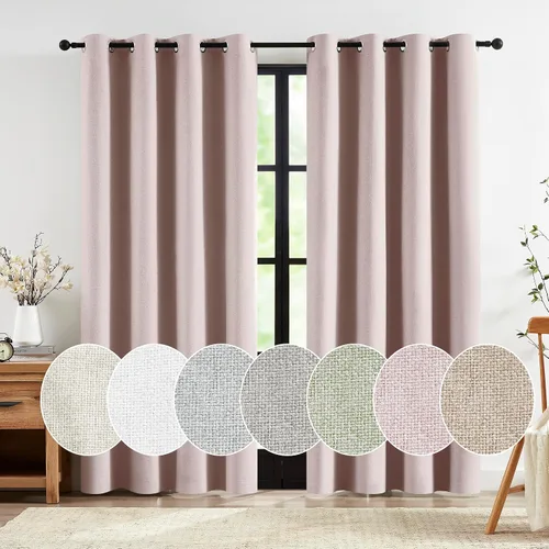 Miniatura 14 de Jubilantex Cortinas opacas plisadas negras de 63 pulgadas, cortinas de lino sintético para dormitorio, sala de estar, casa rural, juego de cortinas