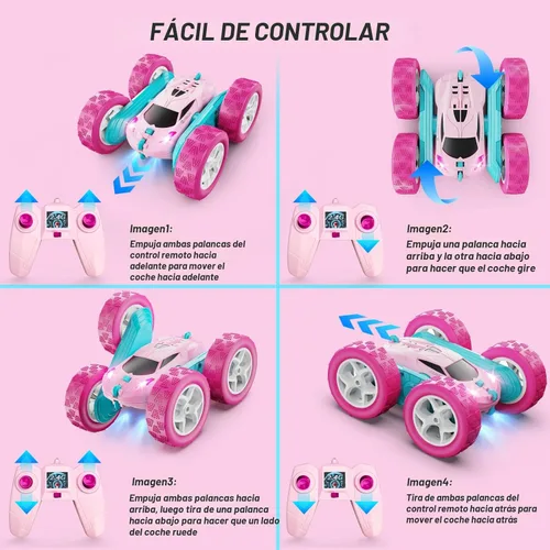 Miniatura 6 de QUNREDA Coches RC, Coche de Control Remoto Rosa para Niñas, 2.4 GHZ Coche de Acrobacias RC de Doble Cara Giratorio 360° Control Remoto Crawler