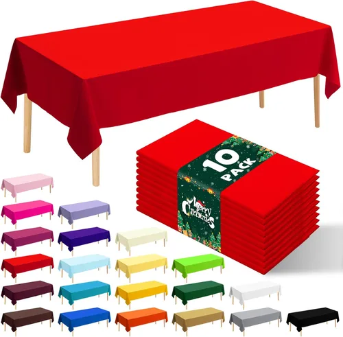 Miniatura 38 de Paquete de 10 manteles desechables de plástico premium de 54 x 108 pulgadas, mantel rectangular para mesa, para cumpleaños, bodas, Navidad, Beige