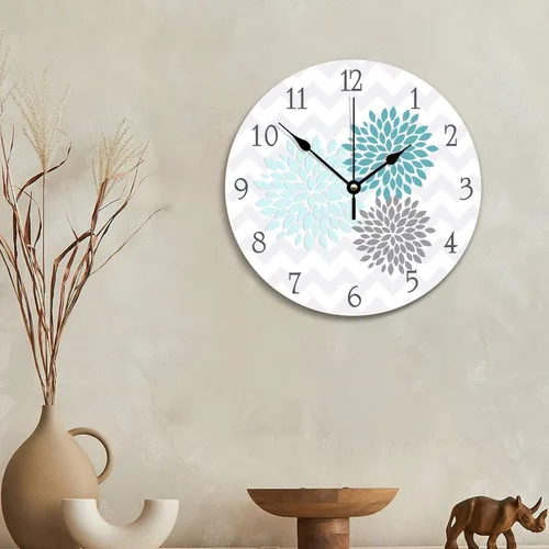 Miniatura 5 de ArogGeld Reloj de pared de madera gris aguamarina verde azulado, reloj de pared de flores de dalia, reloj de pared silencioso sin tictac, funciona