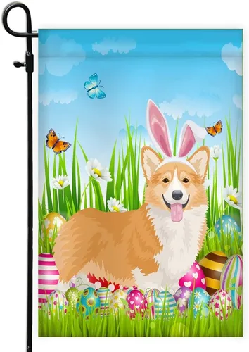 Miniatura 40 de Beagle Happy Easter Day Holiday Flag Funny Dog Wear Bunny Ears Headband Cute for Home Decor (12" x 18") USA Garden Flag Premium Decorative Yard