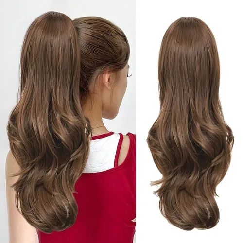 Miniatura 28 de Extensión de cola de caballo rubio, extensión de cola de caballo con cordón de 20 pulgadas para mujeres, extensiones de cabello de cola de caballo