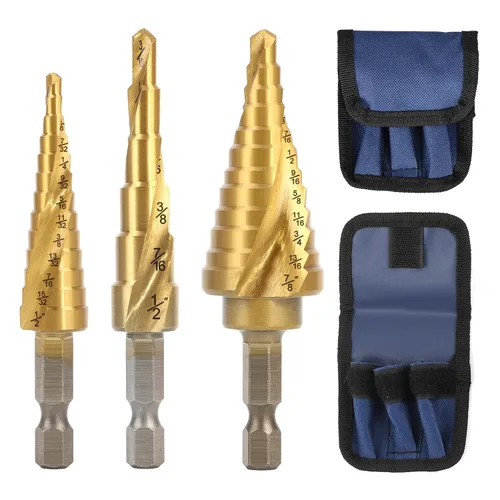 Miniatura 2 de 3 piezas de juego de brocas de paso, broca de paso de 1/4" con vástago hexagonal de acero de alta velocidad con ranuras en espiral, brocas de paso