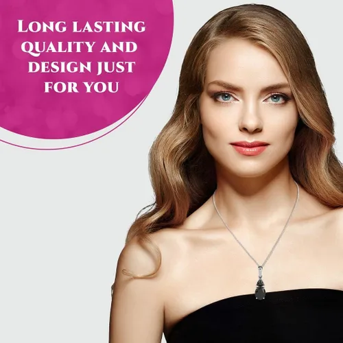 Miniatura 2 de Shop LC - Collar con colgante negro para mujer chapado en platino plata de ley 925 cadena única de 20 pulgadas No es una piedra preciosa