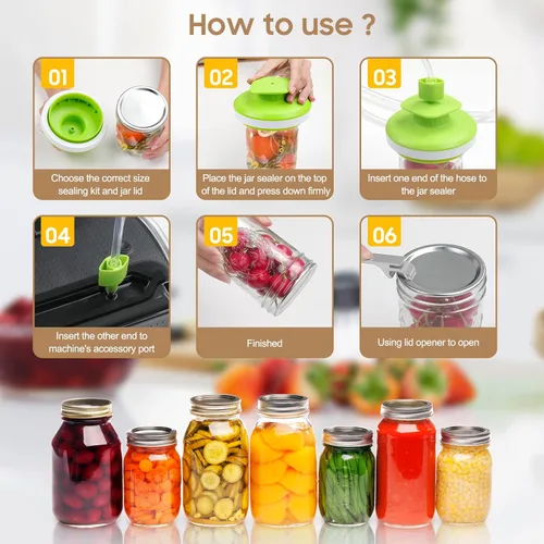 Miniatura 4 de Sellador al vacío para tarros Mason Tarros, sellador de tarros y manguera de accesorios para Foodsaver, kit de fijación al vacío de almacenamiento