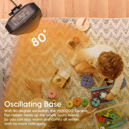 Miniatura 4 de IRIS USA WOOZOO - Calentador portátil oscilante de 1500 vatios con sensor de movimiento, ventilador de cerámica espacial para escritorio