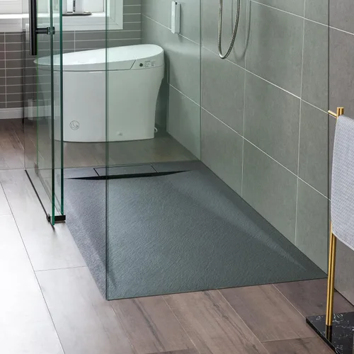Miniatura 9 de Woodbridge Base de ducha negra de drenaje con extremo de umbral cero, perfil bajo, 47.25 pulgadas de largo x 31.5 W, accesible para silla de ruedas