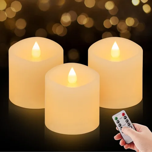 Miniatura 27 de Juego de 1 velas sin llama de 3 x 4, batería de 2 AA, 600 horas, velas parpadeantes con temporizador, velas sin llama de 4 pulgadas con control