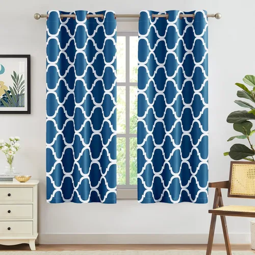 Miniatura 18 de Melodieux - Cortinas opacas estilo marroquí con aislamiento térmico y ojales para oscurecer sala de estar, 2 paneles. Blanco hueso/verde azulado