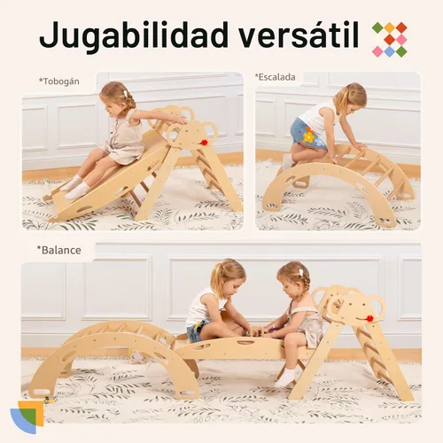 Miniatura 4 de wingyz Pikler - Juego de escalada triangular con cojín, plegable, 8 en 1, gimnasios de la jungla para niños pequeños de 1 a 3, parque infantil Teca