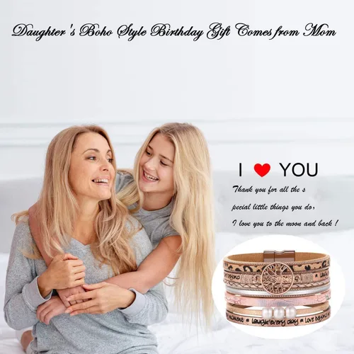 Miniatura 5 de Pulseras inspiradoras de cuero con árbol de la vida para mujeres, regalos de joyería para adolescentes y niñas, Metal, Circonita cúbica