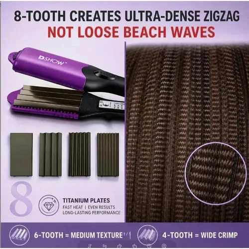 Miniatura 4 de DSHOW Plancha para el cabello con 4 placas intercambiables, plancha rizador de cabello para dar volumen y estilo esponjoso, con 5 ajustes de Púrpura