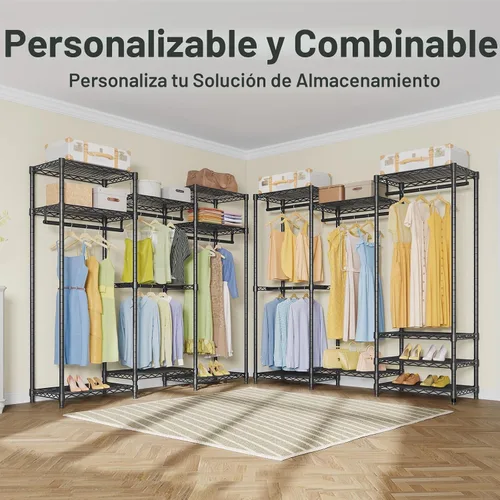 Miniatura 3 de VIPEK V5 Armario Portátil Mediano Perchero de Ropa Resistente, Perchero de Ropa de Metal Independiente con 4 Barras para Colgar y 8 Estantes
