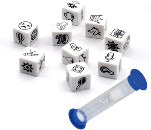 Story Cubes 9 Storytelling - Juego de dados de 1 minuto de reloj de arena creativo para niños y adultos, un viaje feliz y dados de lenguaje oral, 54