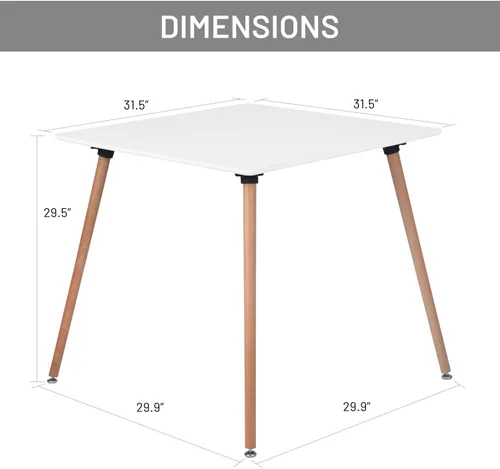 Miniatura 3 de Mesa de comedor cuadrada de 31.5 pulgadas para 2-4 personas, mesa blanca funcional moderna con patas de madera para el hogar, oficina, cocina, Blanco