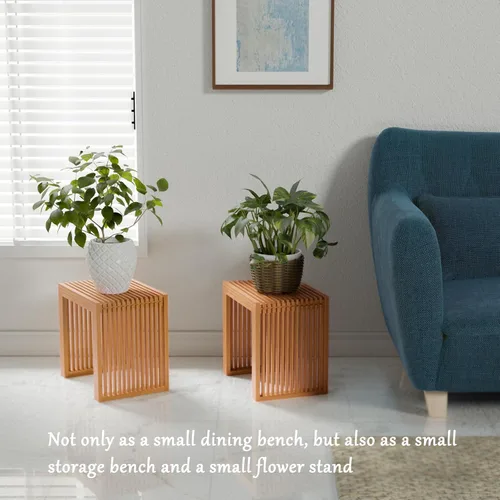 Miniatura 6 de APRTAT Banco de comedor de bambú para interiores, banco pequeño de entrada, zapatero, bancos de madera modernos para exteriores, de 17 pulgadas