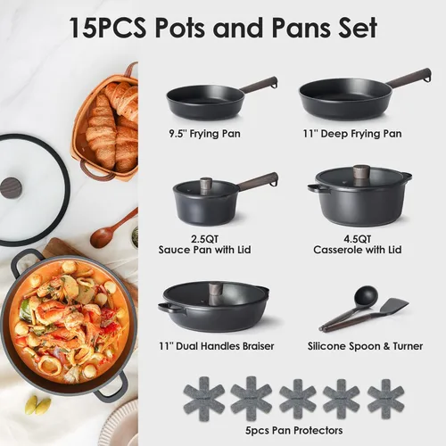 Miniatura 2 de SENSARTE Juego de utensilios de cocina antiadherentes, juego de ollas y sartenes antiadherentes, apto para lavavajillas y horno, compatible