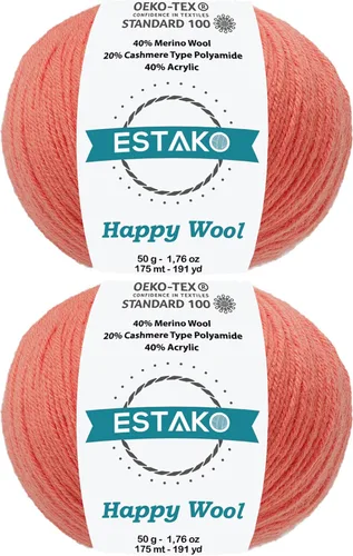 Miniatura 38 de Estako Happy Wool (paquete de 2 madejas) 40% lana merino 20% cachemira tipo poliamida 40% acrílico peso fingering hilo suave para tejer y crochet