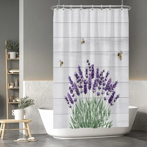 Miniatura 17 de Baocicoo - Cortina de ducha de abeja de miel, diseño de abeja de caricaturas, pista voladora, rústica, floral, para baño, decoración de bañera