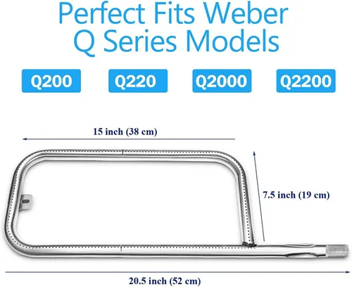 Miniatura 2 de Utheer Tubo de quemador 41862 para parrillas de gas Weber Q200, Q220, Q2000, Q2200, 20.5 pulgadas, acero inoxidable 304 Weber Q2200, repuesto