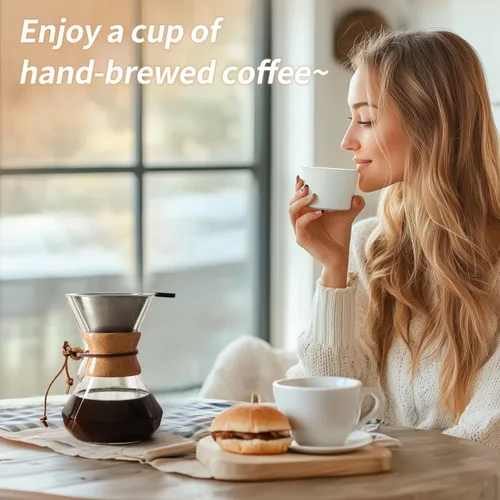 Miniatura 8 de Cafetera de Goteo 14 OZ, 4 Tazas Cafetera de Vidrio de Borosilicato con Filtro de Acero Inoxidable Reutilizable y Empuñadura de Corcho para Café