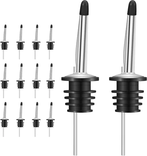 Pack de 12 tapones con decantador de licor - Juego de boquillas de botella de acero inoxidable y tapas antipolvo para vertedores de licor