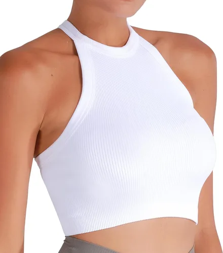 Miniatura 4 de Sunzel Camiseta sin mangas acanalada para mujer, cuello alto, sin costuras, linda, básica, sin mangas, para entrenamiento, atlética, yoga