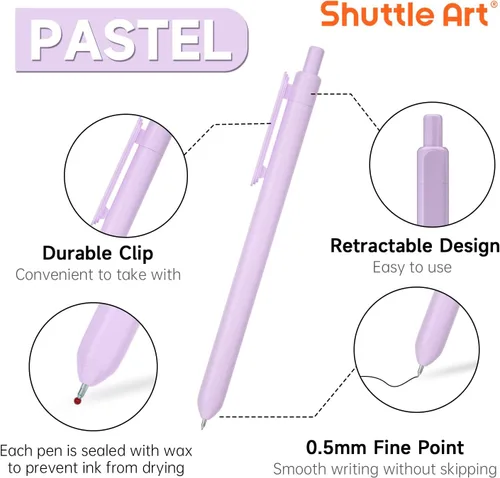 Miniatura 2 de Shuttle Art Bolígrafos retráctiles de tinta de gel pastel, paquete de 11 bolígrafos de tinta negra, bonitos bolígrafos de 0.020 in de punta fina 11