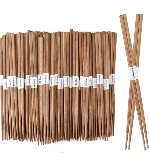 Miniatura 9 de 100 pares de palillos desechables de bambú separados con banda de papel para ir palillos de doble punta, 9.5 pulgadas (marrón)
