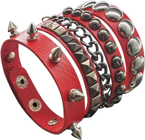 Miniatura 4 de TURTLEDOVE Pulsera de cuero punk – Pulsera de cuero gótica con tachuelas de metal – Accesorios punk rock de los años 80 para hombres y mujeres